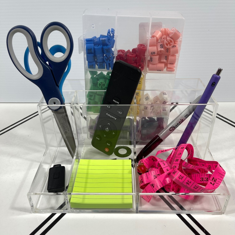 Clear Acrylic Desk Organizer 8 Compartment Makeup Office Storage Caddy